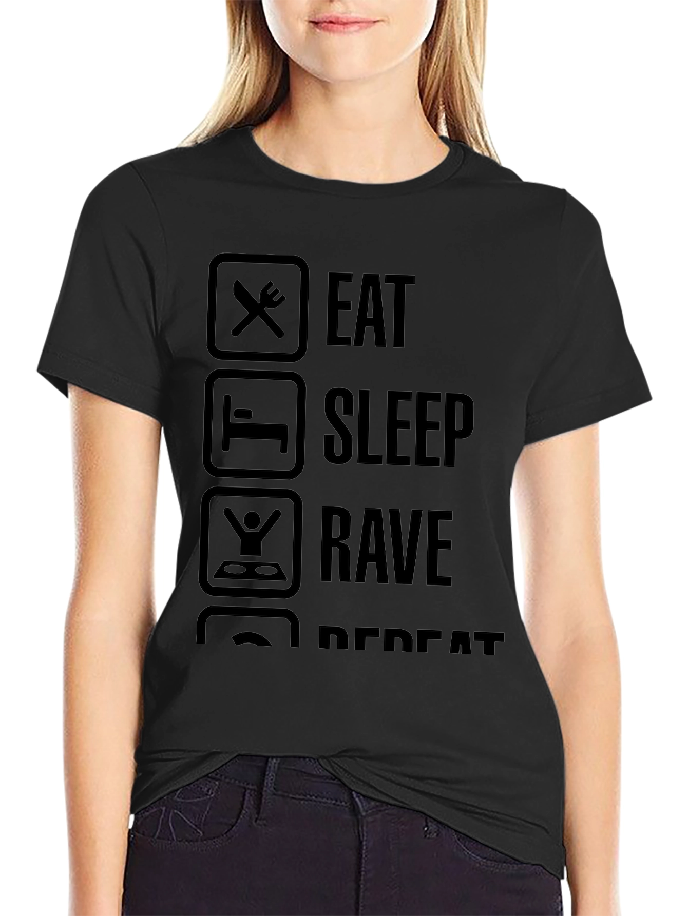 Eat Sleep Rave Repeat Black Graphic Tee