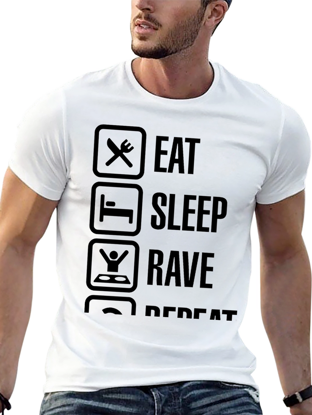 Eat Sleep Rave Repeat Black Graphic Tee