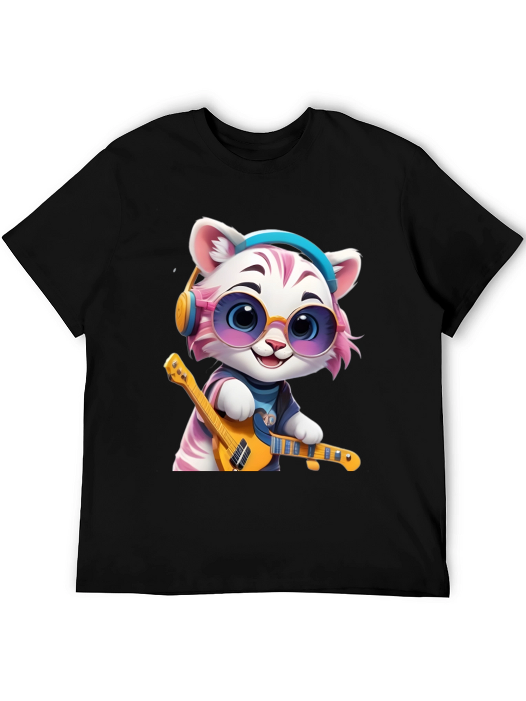 Cool Cat Guitarist Graphic T-Shirt