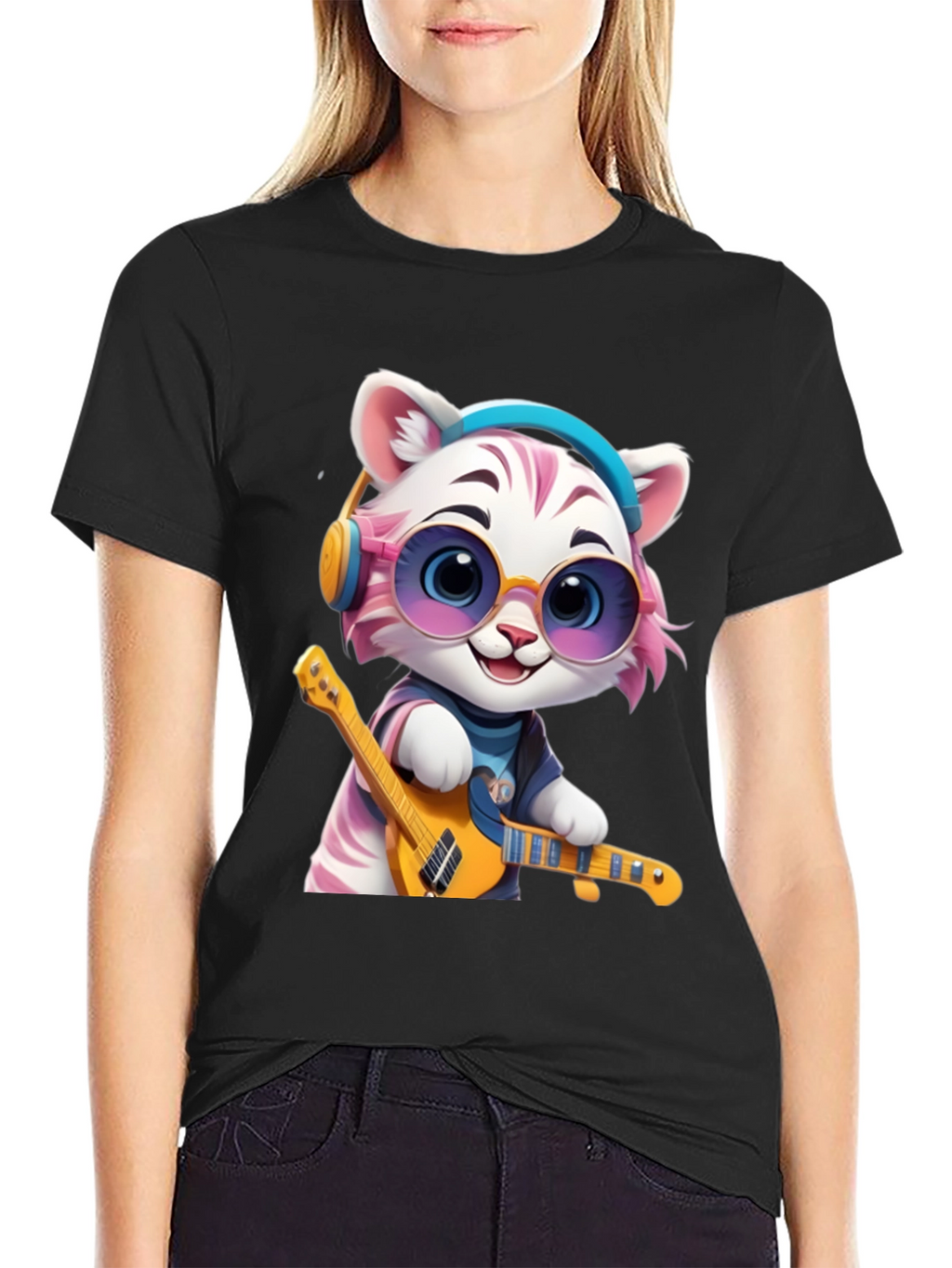 Cool Cat Guitarist Graphic T-Shirt