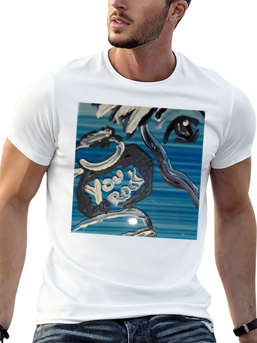 Abstract You Rock Graphic Black T-Shirt