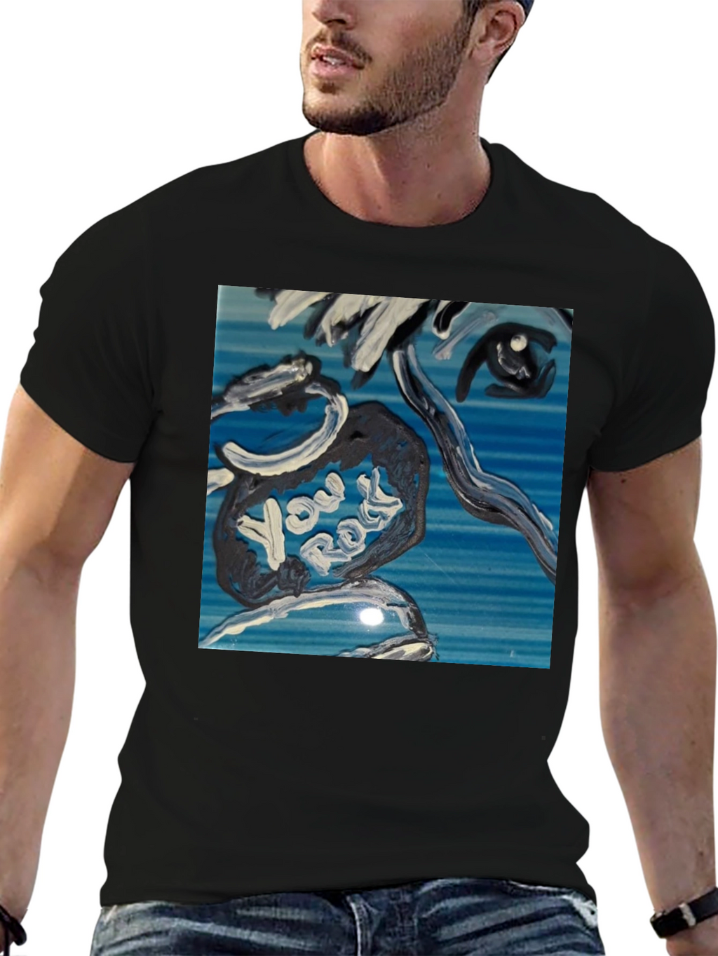 Abstract You Rock Graphic Black T-Shirt