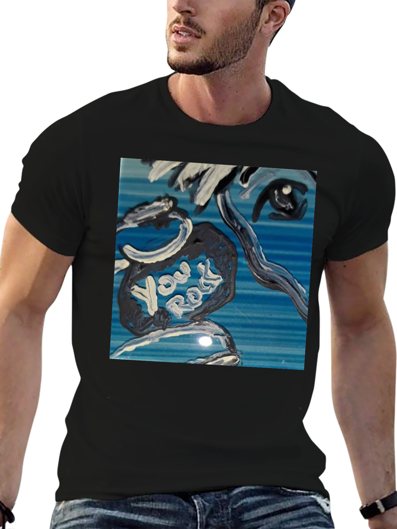 Abstract You Rock Graphic Black T-Shirt