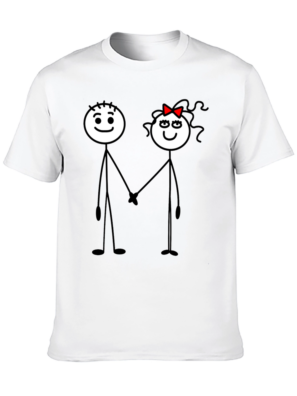 Couple Stick Figure Graphic Print Black T-Shirt