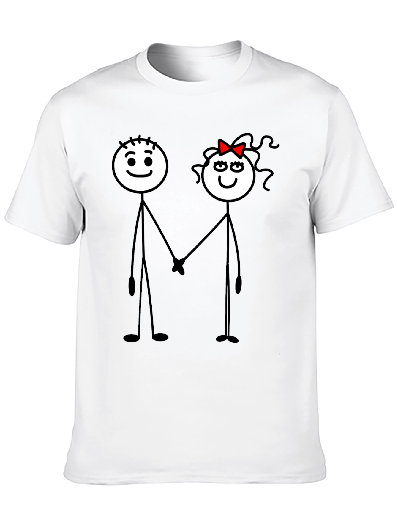 Couple Stick Figure Graphic Print Black T-Shirt