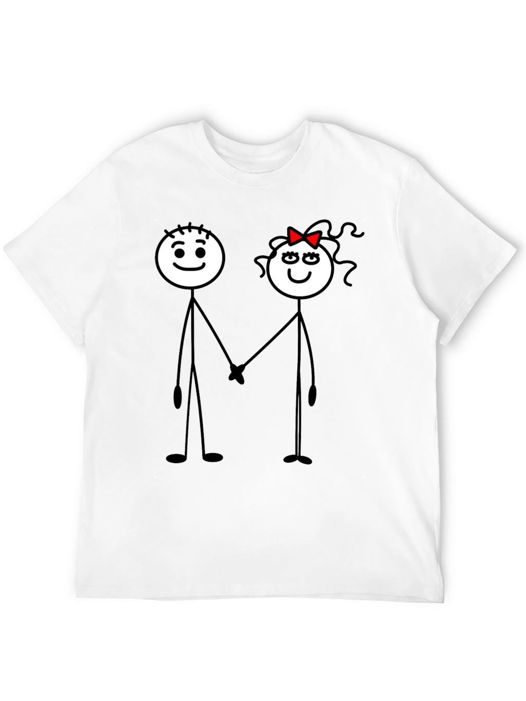 Couple Stick Figure Graphic Print Black T-Shirt