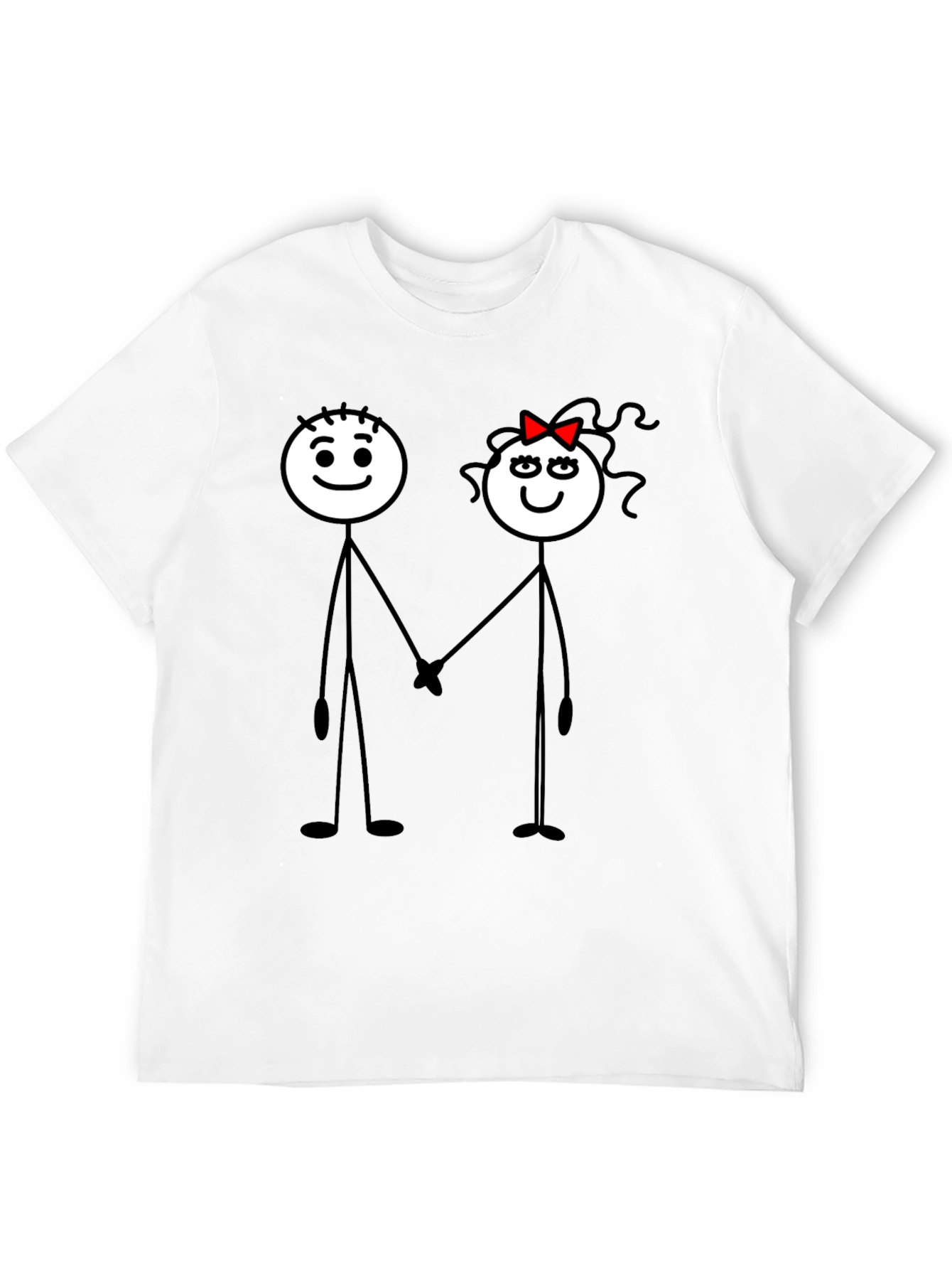 Couple Stick Figure Graphic Print Black T-Shirt