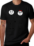 Couple Stick Figure Graphic Print Black T-Shirt
