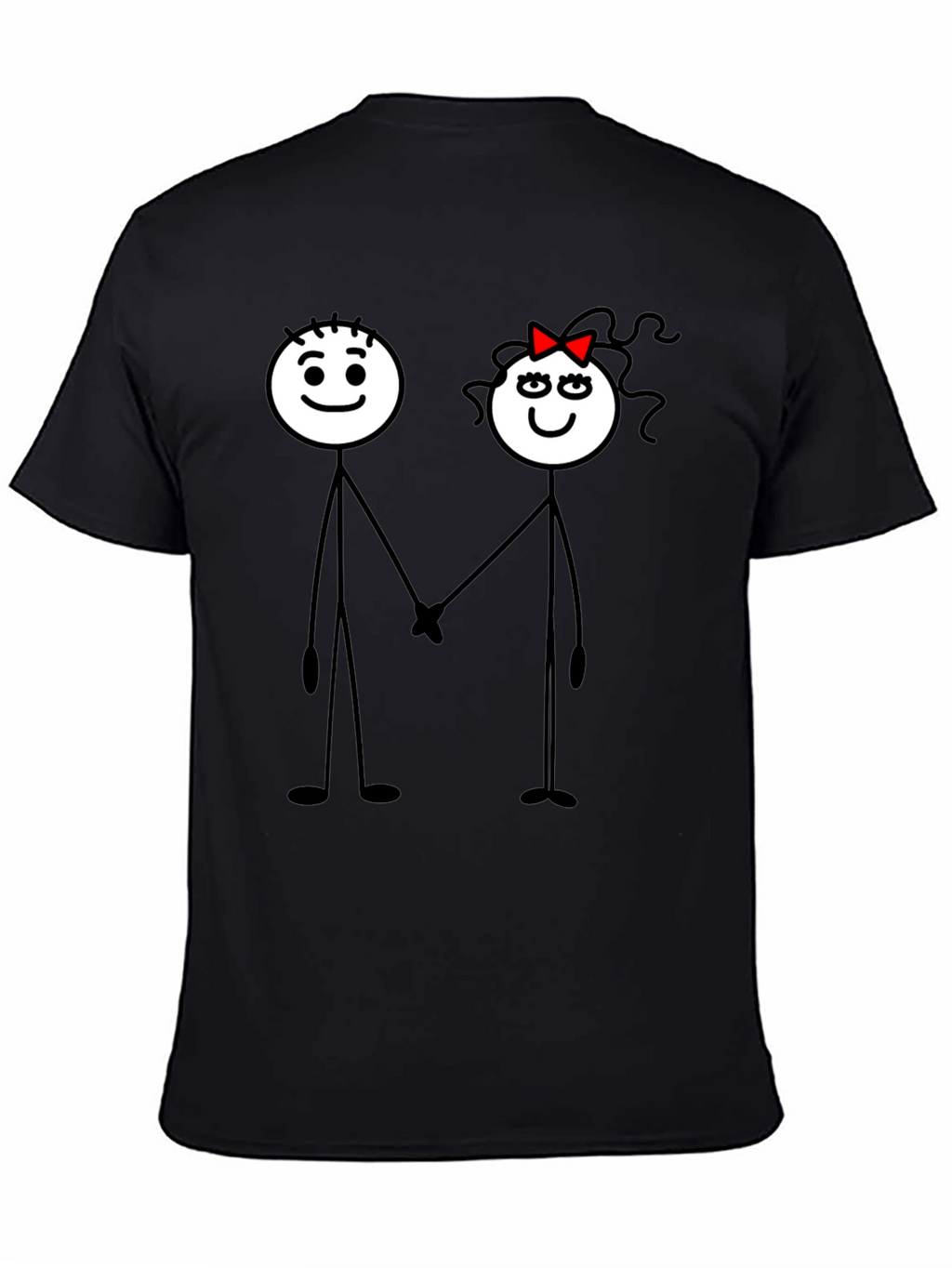 Couple Stick Figure Graphic Print Black T-Shirt