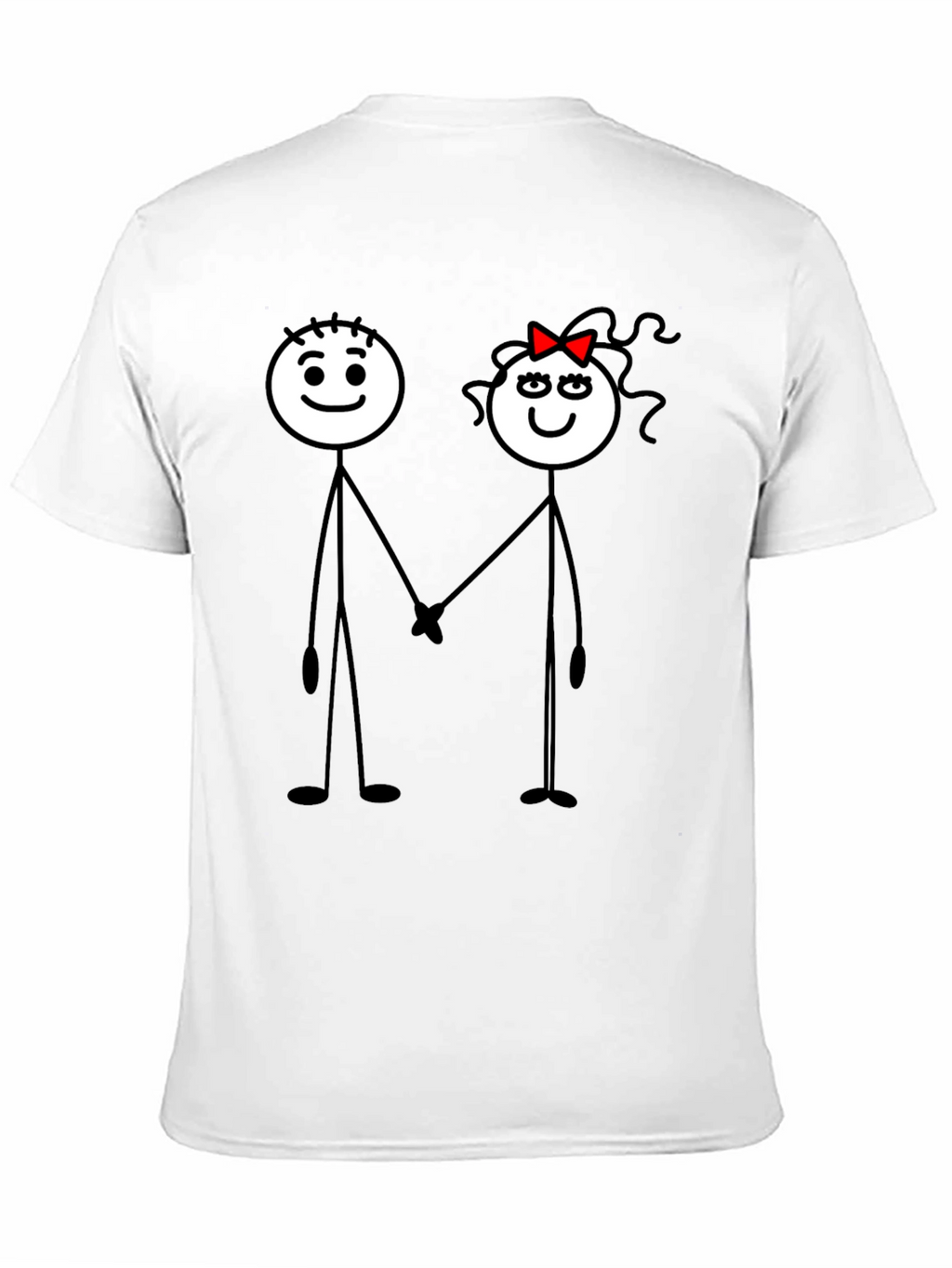 Couple Stick Figure Graphic Print Black T-Shirt