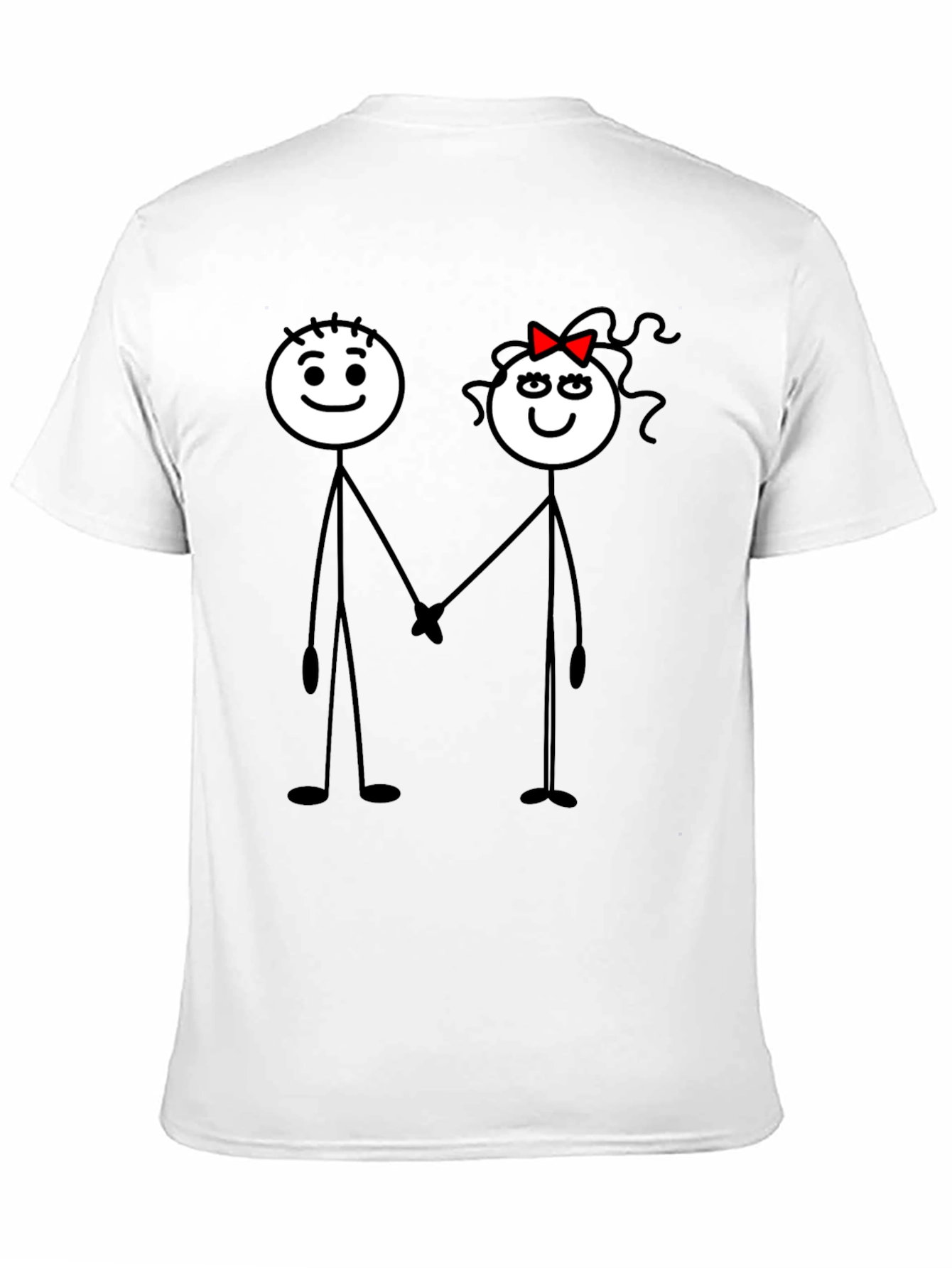 Couple Stick Figure Graphic Print Black T-Shirt