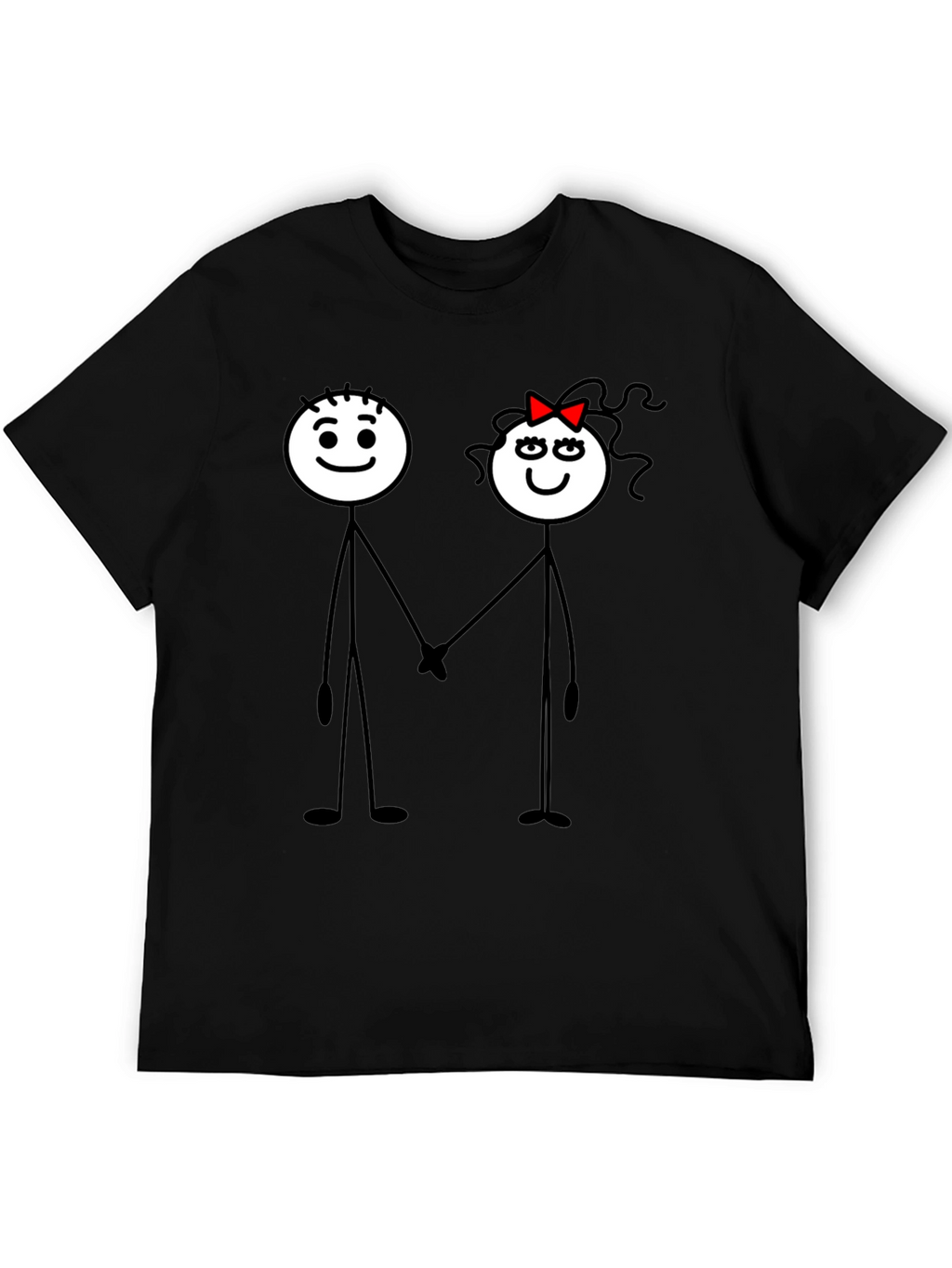 Couple Stick Figure Graphic Print Black T-Shirt
