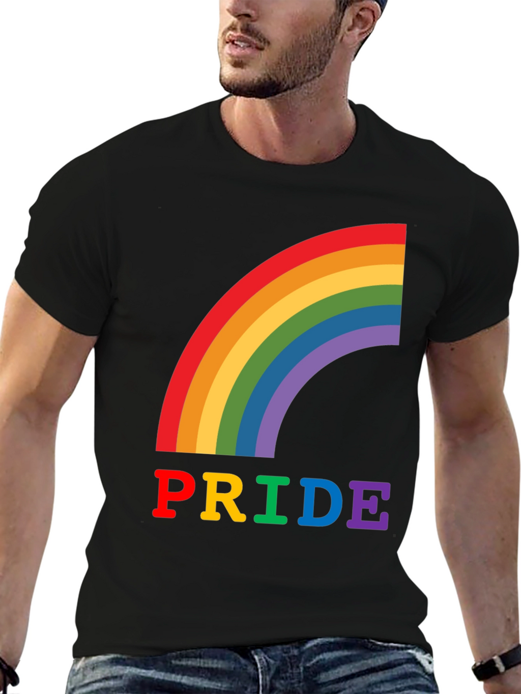 Pride Rainbow Graphic Tee - Black Cotton T-Shirt