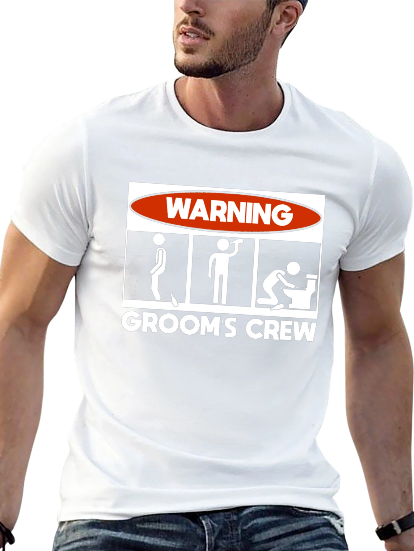 Grooms Crew Warning Graphic Novelty T-Shirt