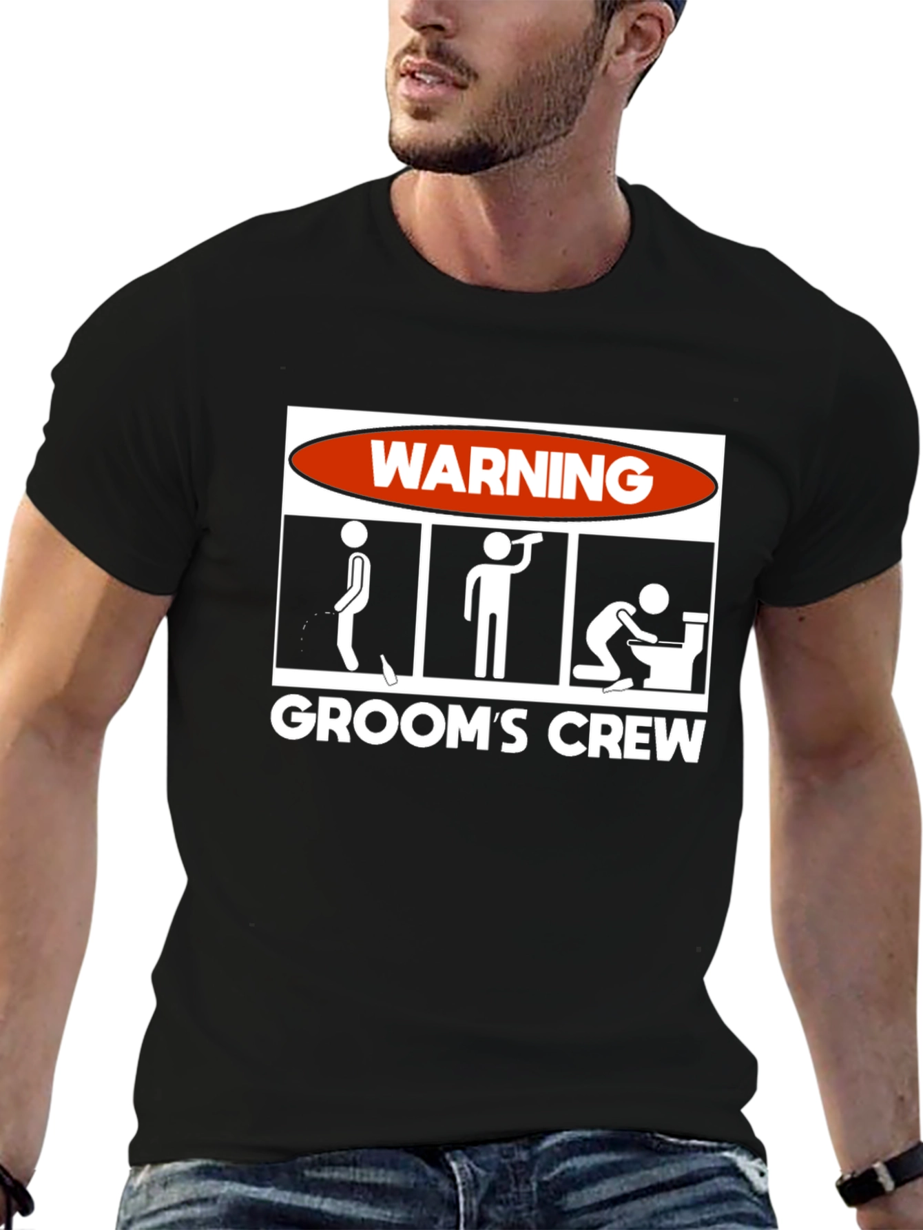 Grooms Crew Warning Graphic Novelty T-Shirt