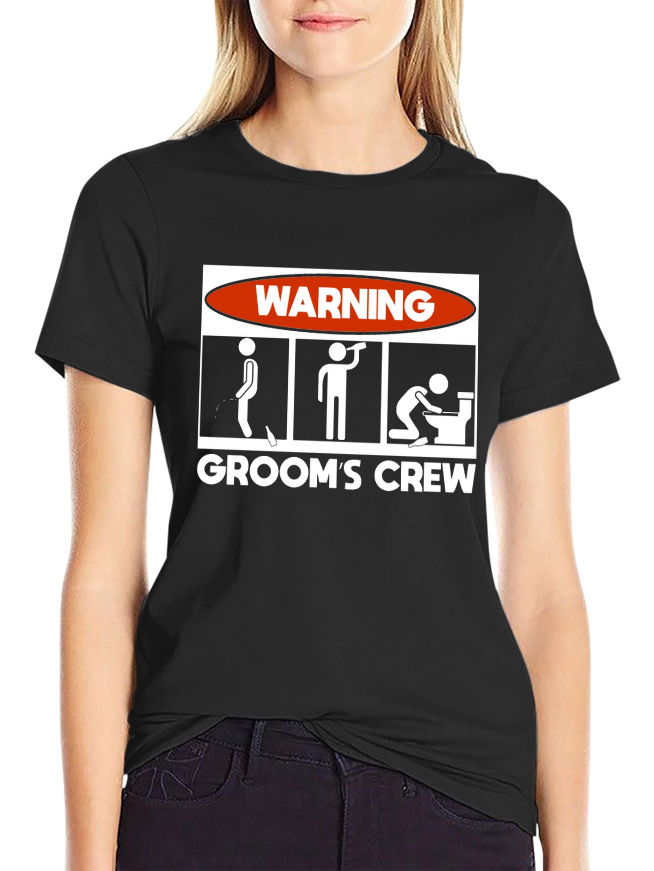 Grooms Crew Warning Graphic Novelty T-Shirt