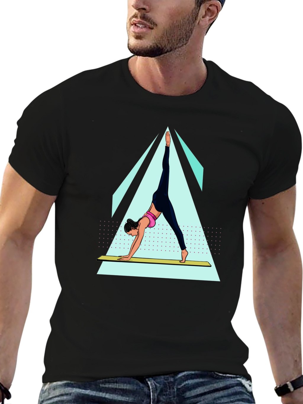 Yoga Pose Graphic Tee - Black Cotton Blend Shirt