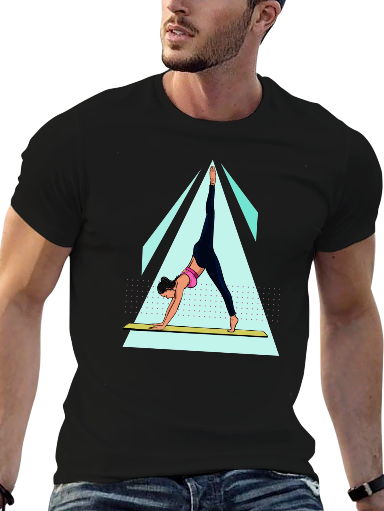 Yoga Pose Graphic Tee - Black Cotton Blend Shirt