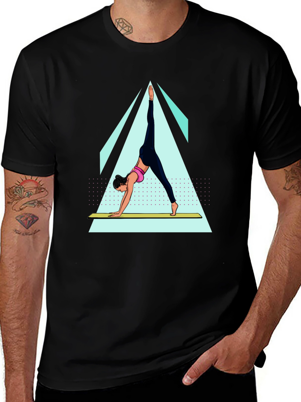 Yoga Pose Graphic Tee - Black Cotton Blend Shirt
