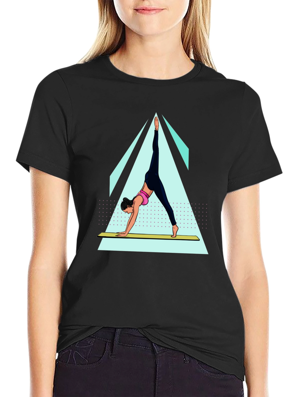 Yoga Pose Graphic Tee - Black Cotton Blend Shirt