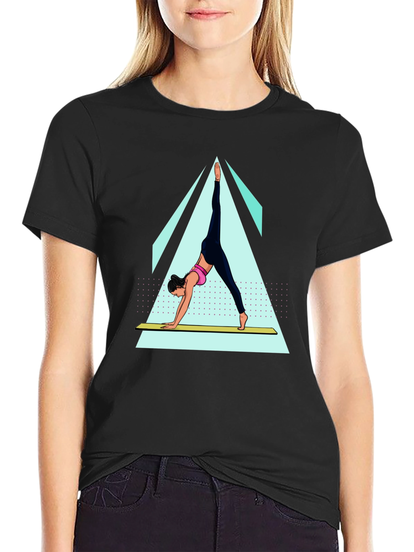 Yoga Pose Graphic Tee - Black Cotton Blend Shirt