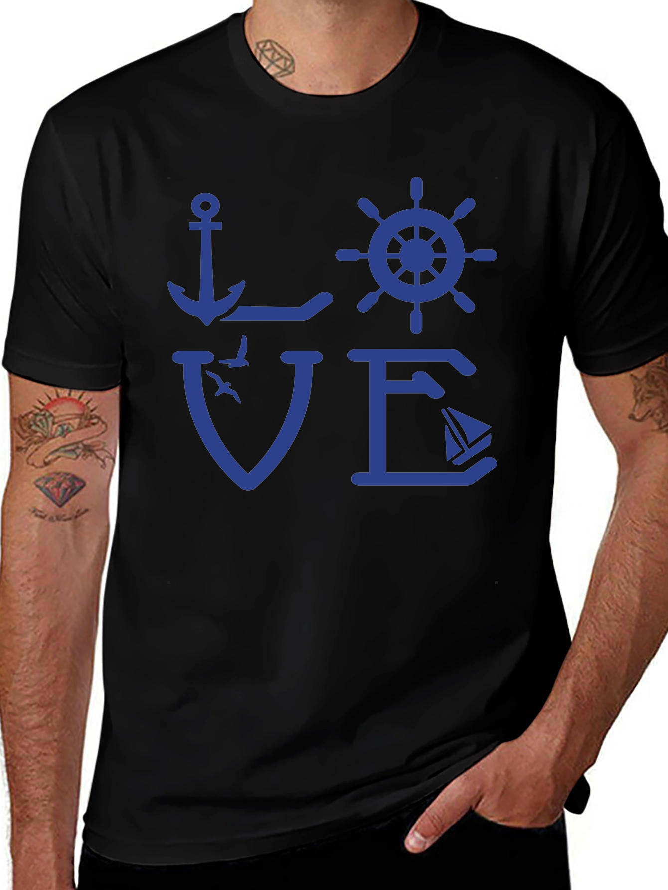 Nautical Love T-Shirt - Anchor Wheel Sailboat Design