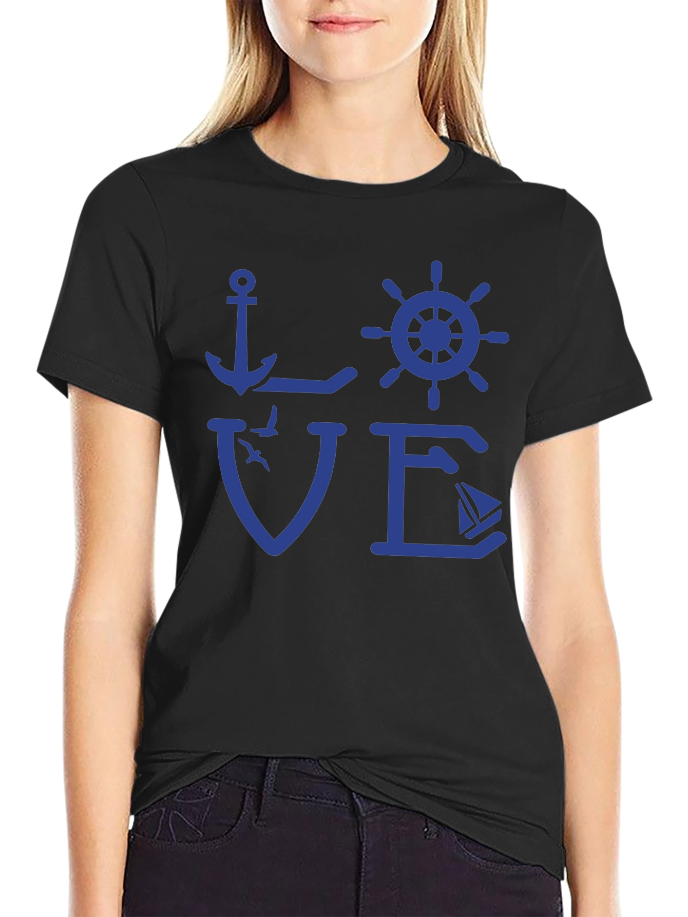 Nautical Love T-Shirt - Anchor Wheel Sailboat Design