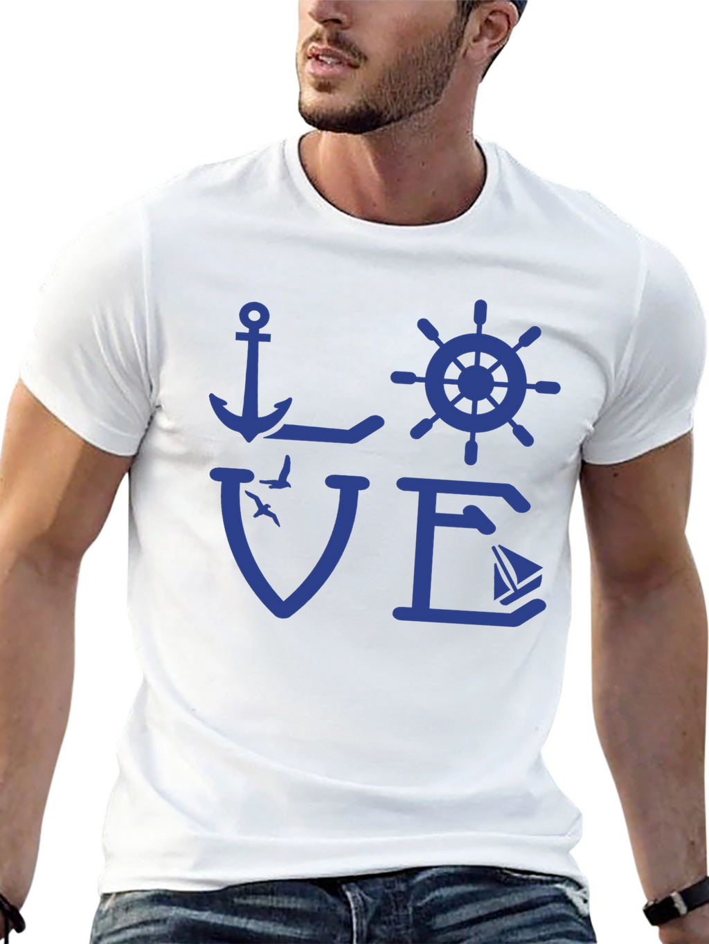 Nautical Love T-Shirt - Anchor Wheel Sailboat Design