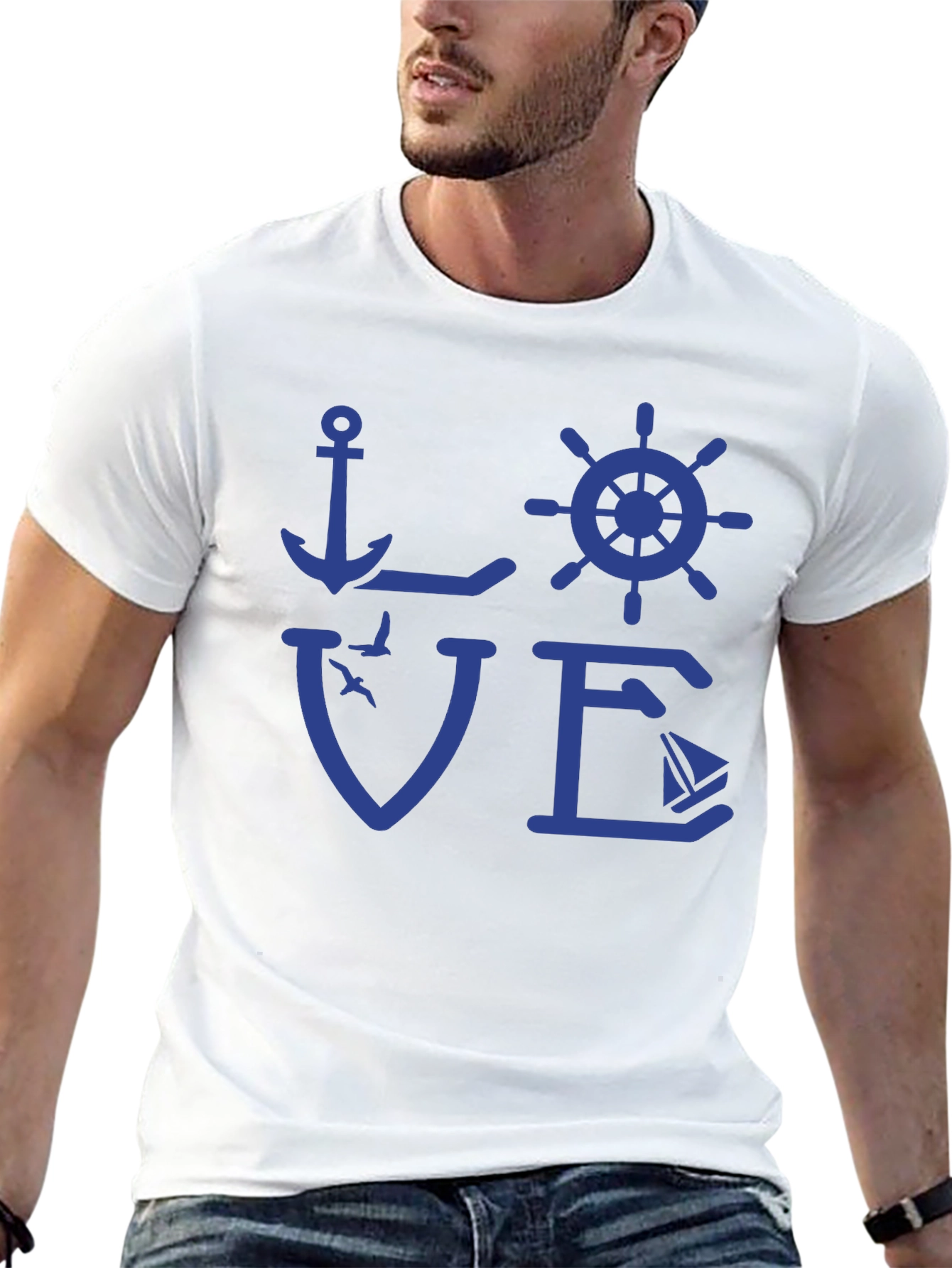 Nautical Love T-Shirt - Anchor Wheel Sailboat Design