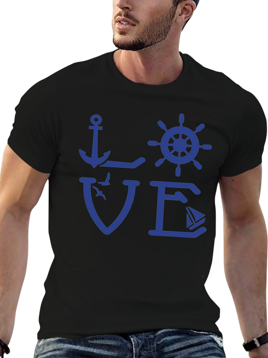 Nautical Love T-Shirt - Anchor Wheel Sailboat Design