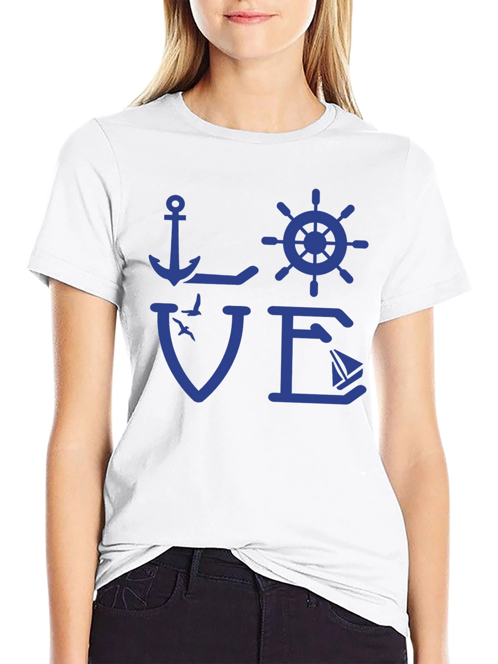 Nautical Love T-Shirt - Anchor Wheel Sailboat Design