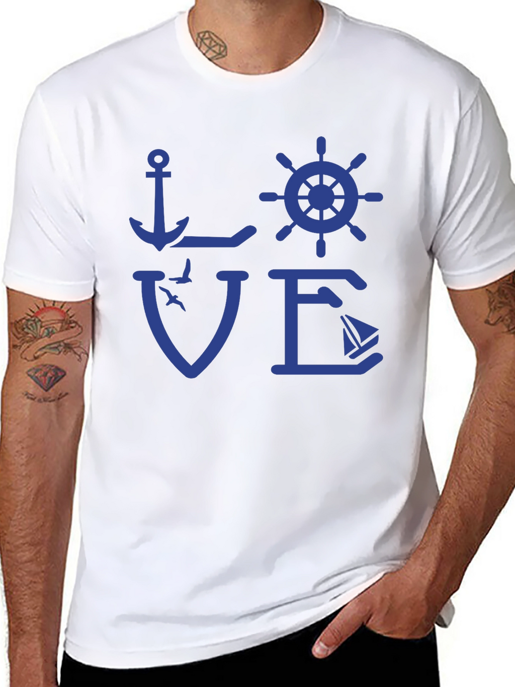Nautical Love T-Shirt - Anchor Wheel Sailboat Design
