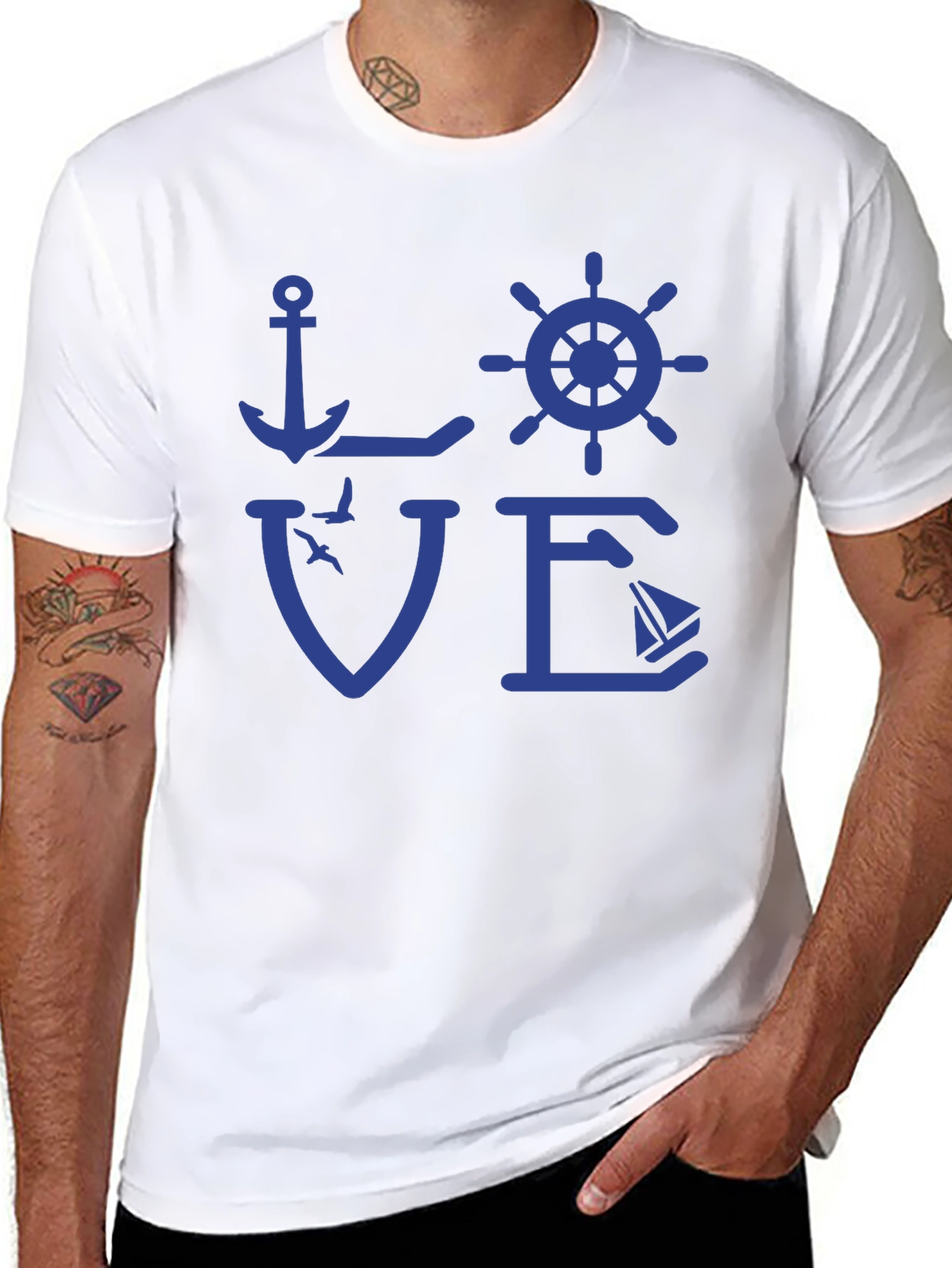 Nautical Love T-Shirt - Anchor Wheel Sailboat Design