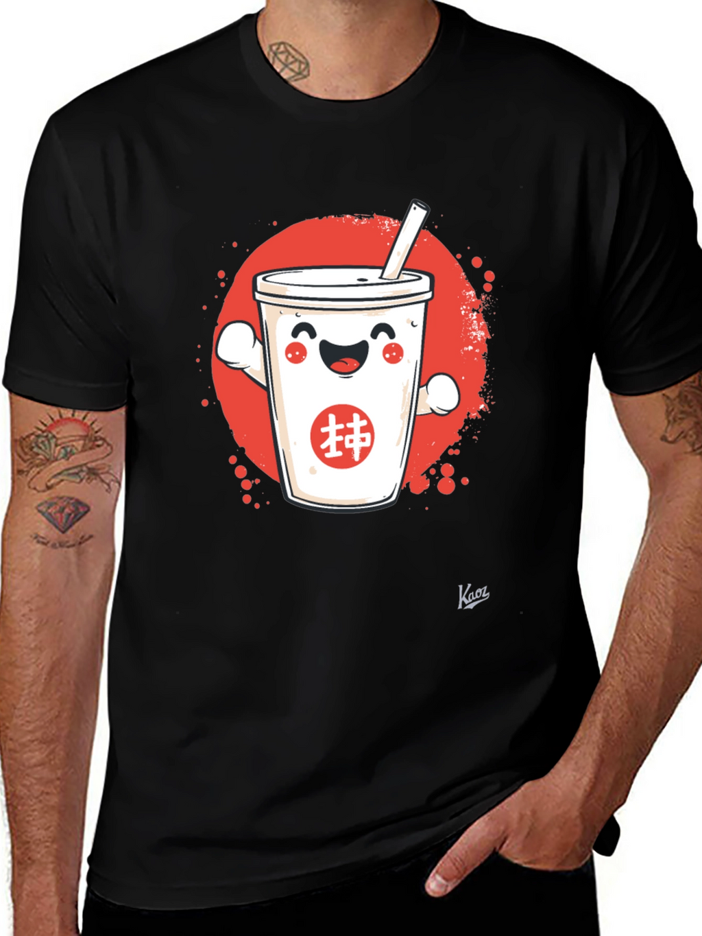 Cute Bubble Tea Graphic T-Shirt - Black