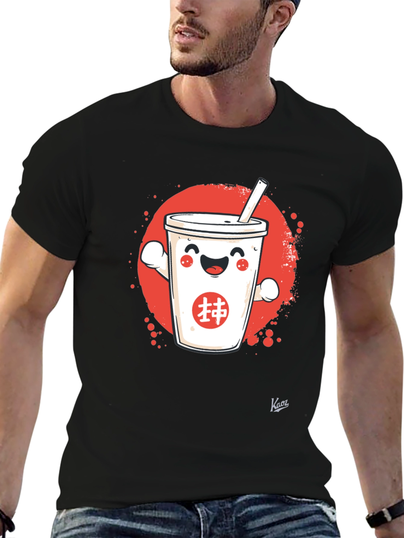 Cute Bubble Tea Graphic T-Shirt - Black