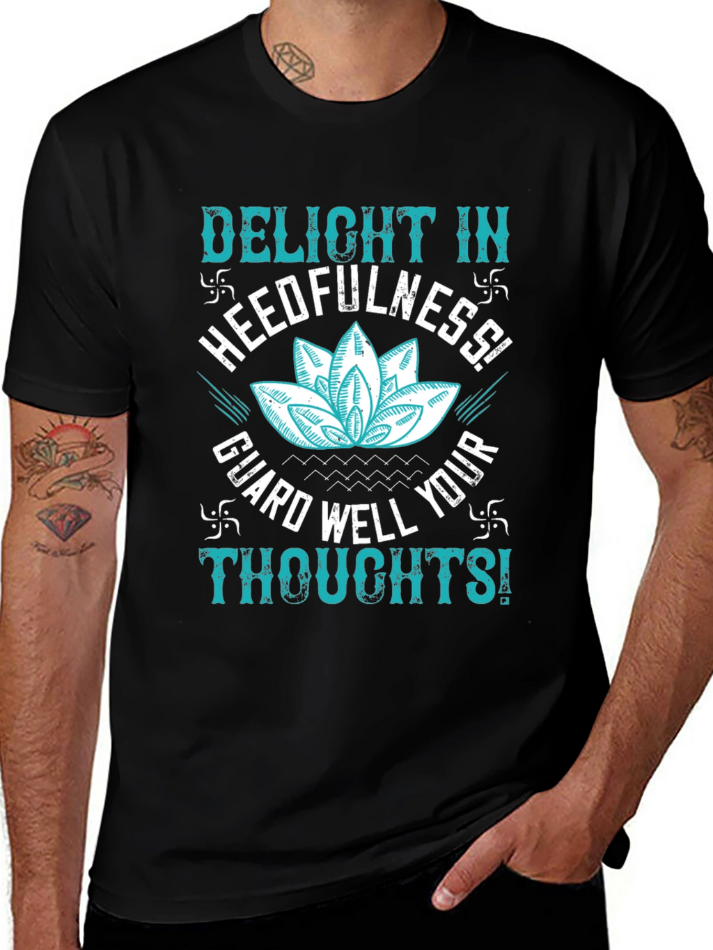 Mindful Thoughts Graphic Tee - Black Cotton T-Shirt
