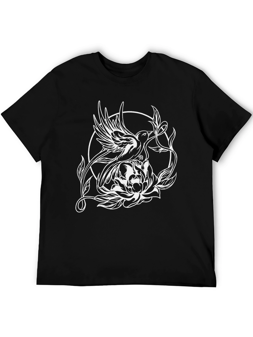 Bird & Flower Graphic Tee - Black