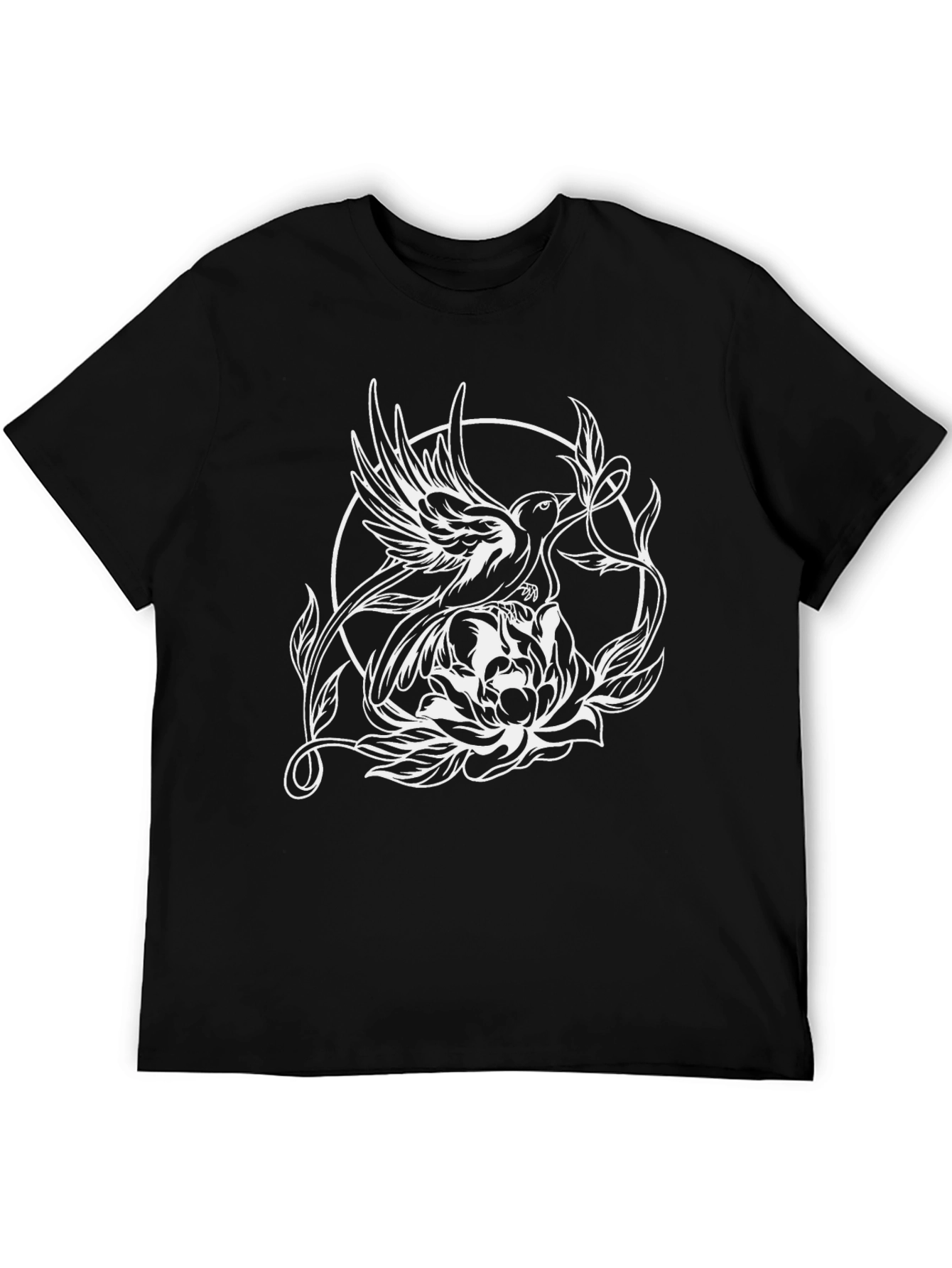 Bird & Flower Graphic Tee - Black
