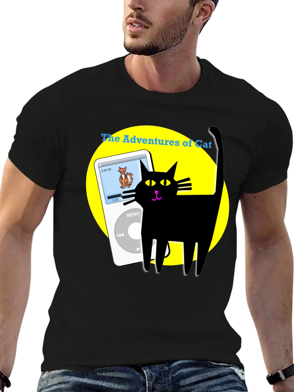 Adventures of Cat T-Shirt - Black Cotton Tee
