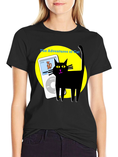 Adventures of Cat T-Shirt - Black Cotton Tee