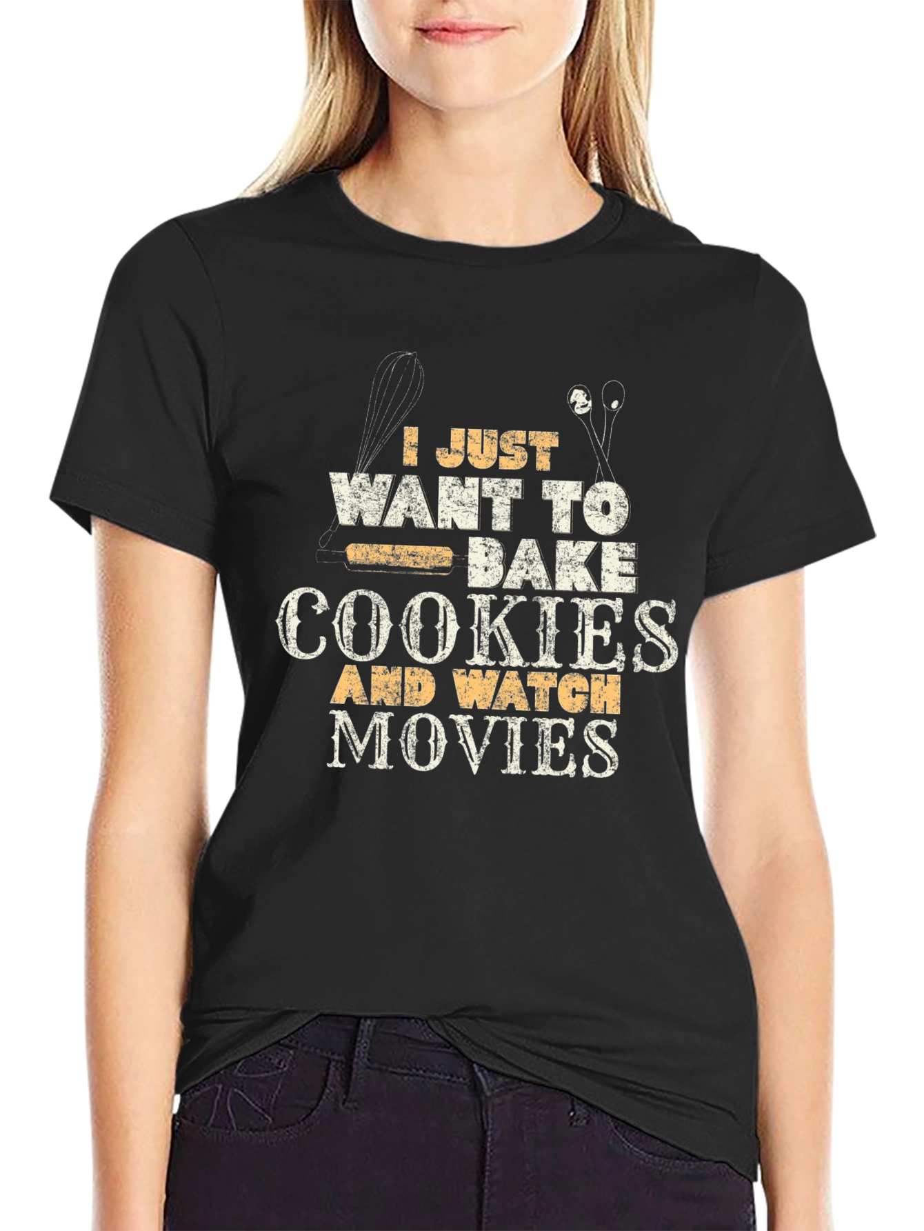 Bake Cookies Watch Movies Graphic Tee - Novelty Humor T-Shirt