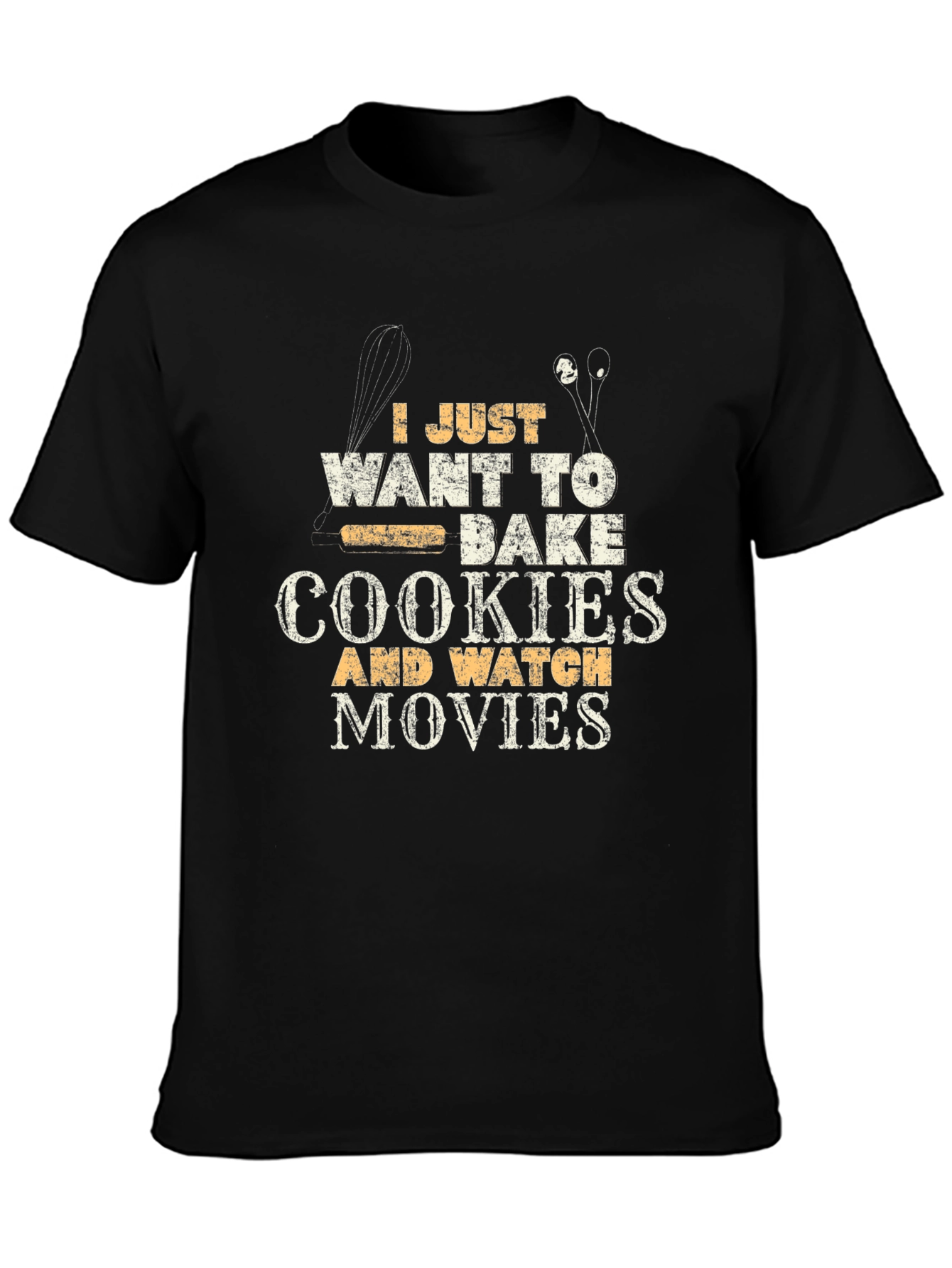 Bake Cookies Watch Movies Graphic Tee - Novelty Humor T-Shirt