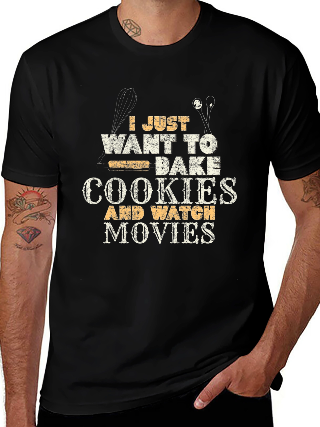 Bake Cookies Watch Movies Graphic Tee - Novelty Humor T-Shirt