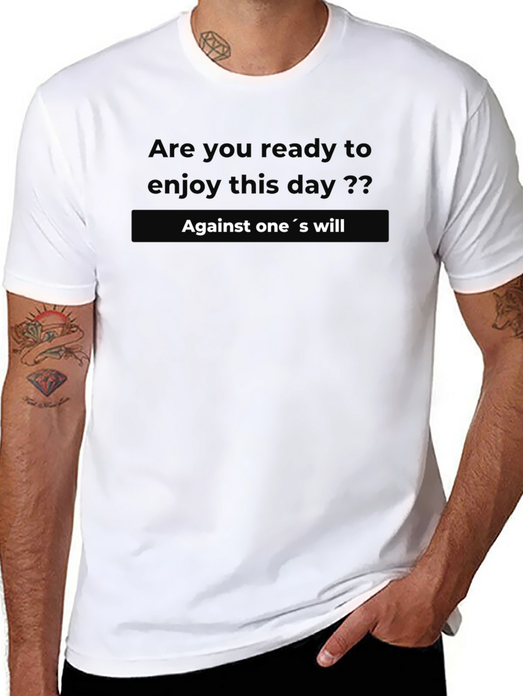 Black T-Shirt: Against Ones Will Graphic Tee