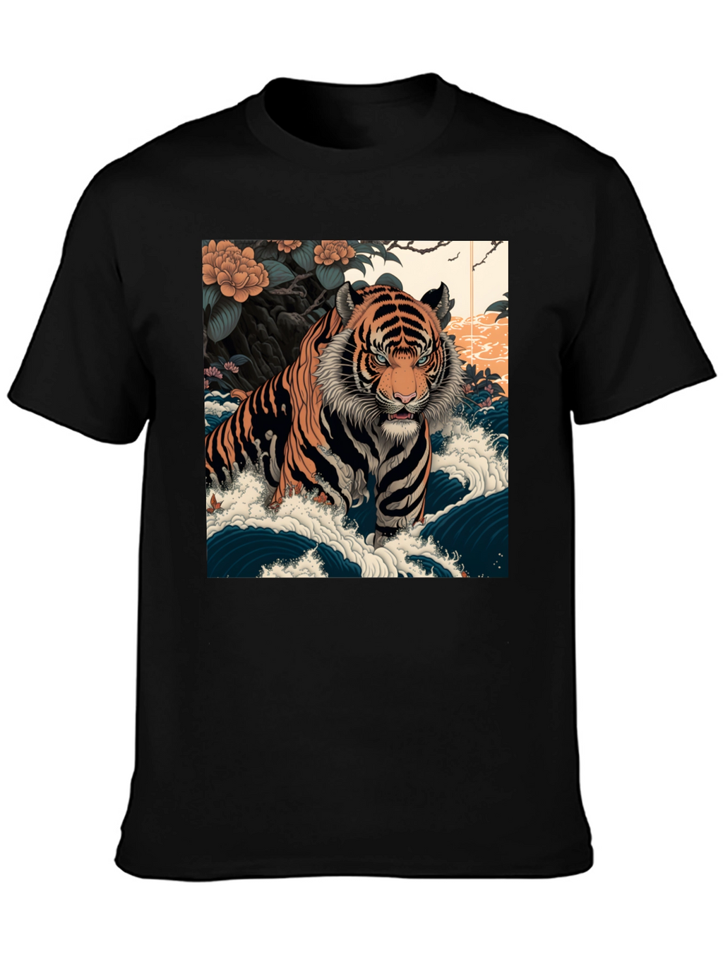 Tiger Wave Graphic Tee - Mens Black T-Shirt