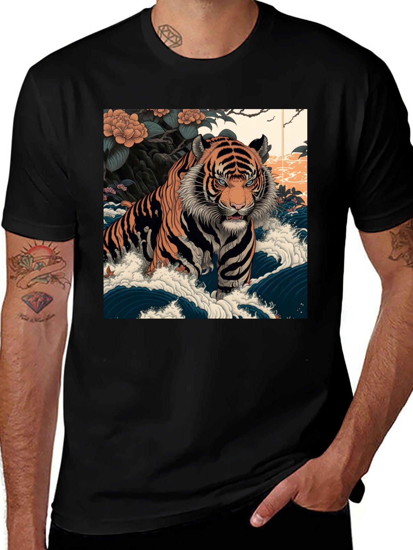 Tiger Wave Graphic Tee - Mens Black T-Shirt