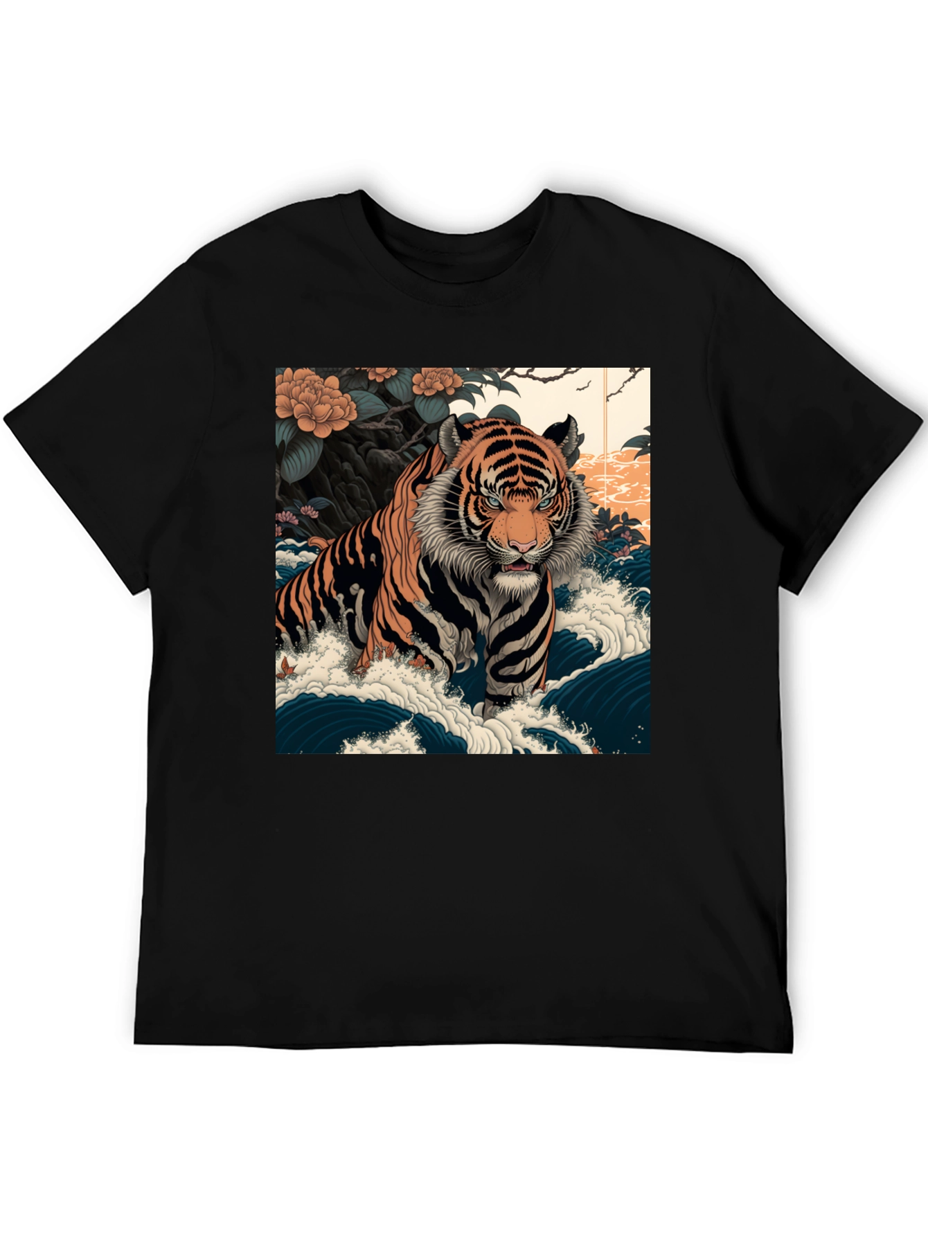 Tiger Wave Graphic Tee - Mens Black T-Shirt