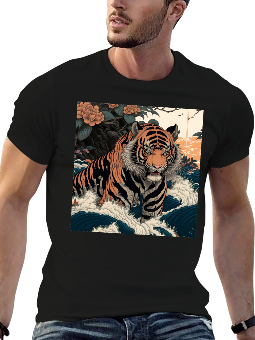 Tiger Wave Graphic Tee - Mens Black T-Shirt