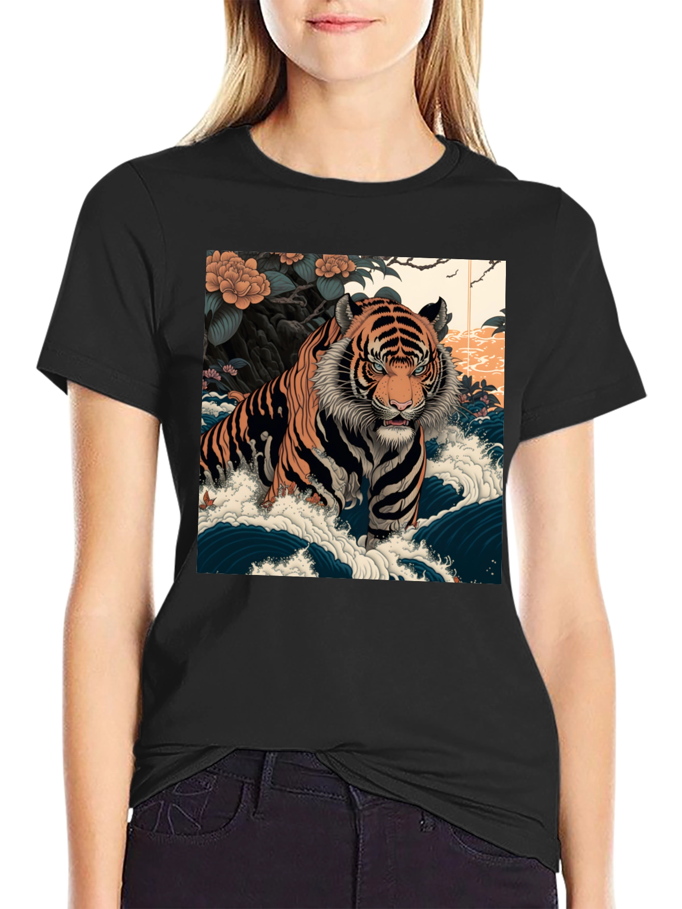 Tiger Wave Graphic Tee - Mens Black T-Shirt