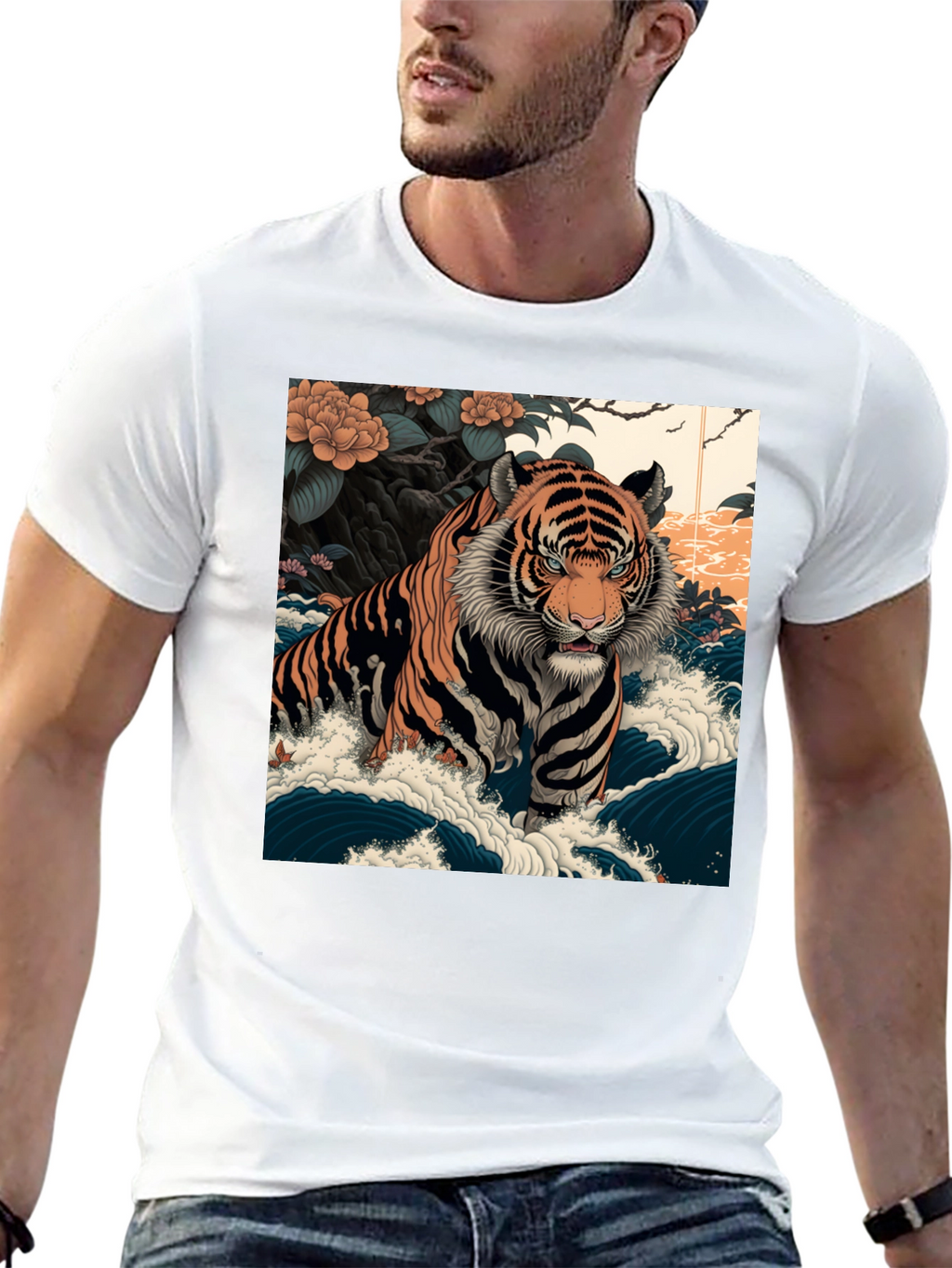Tiger Wave Graphic Tee - Mens Black T-Shirt